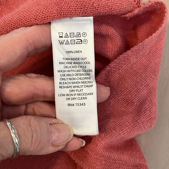 Max Studio szL peachy orangey color 100% linen LS V neck lightweight sweater EUC - Picture 5 of 8
